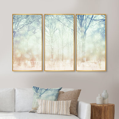 Winter with Foggy Forest - Ensemble de 3 reproductions sur toile
