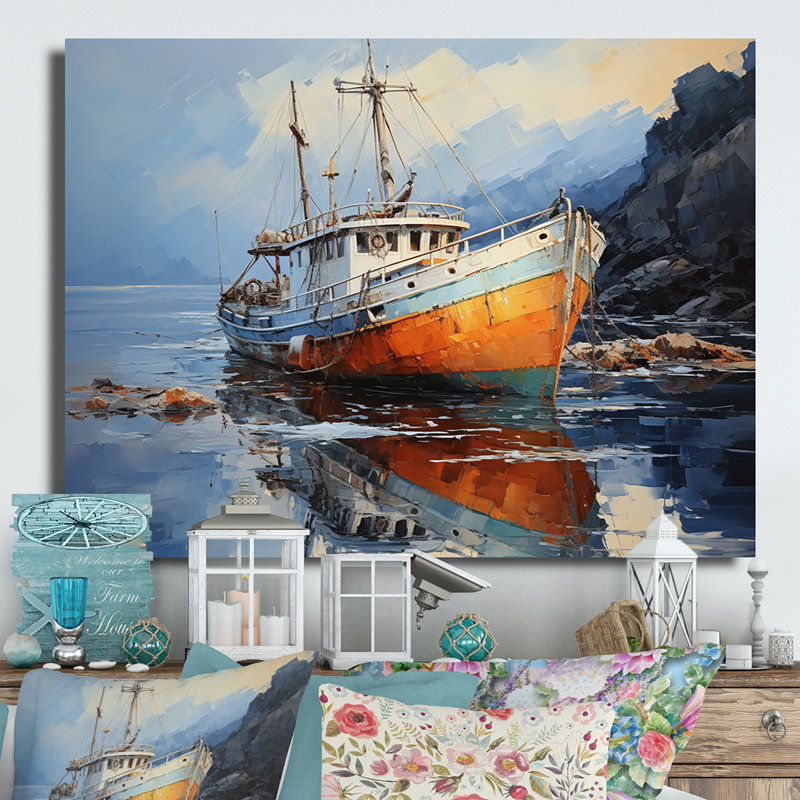 Bateau de pêche Dreamy Regatta I - Décoration murale transport en métal, H 24 po x l 32 po x P 1 po
