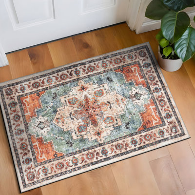 Transitional Medallion Washable Non Slip Area Rug