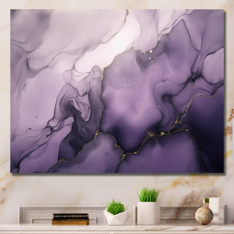 Mauve et gris, encre de marbre, nuages X, art mural fractales, Toile tendue, H 24 po x l 32 po x P 1 po