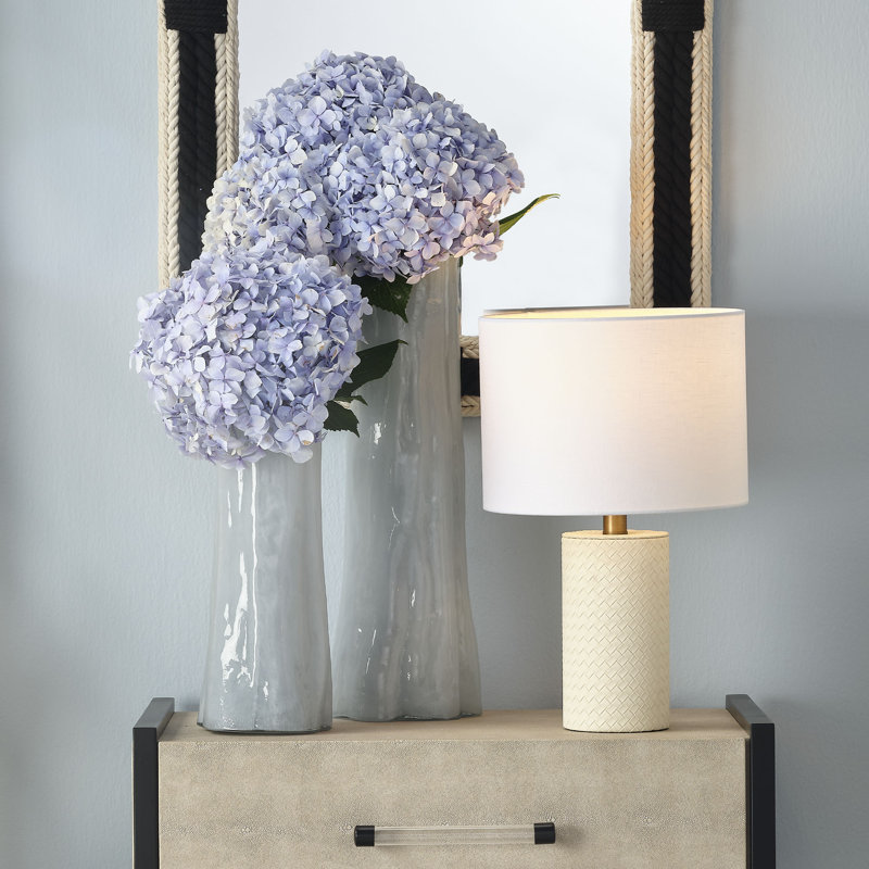 Lampe de table en cuir romain avec abat-jour en lin, Crème, crème