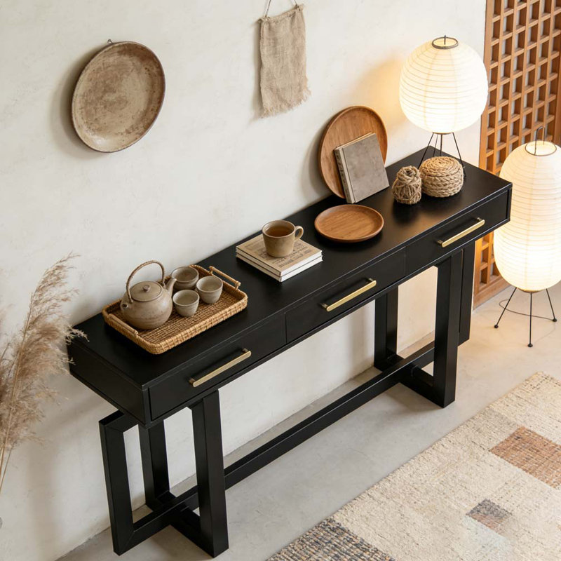 Console élégante avec trois tiroirs, Noir
