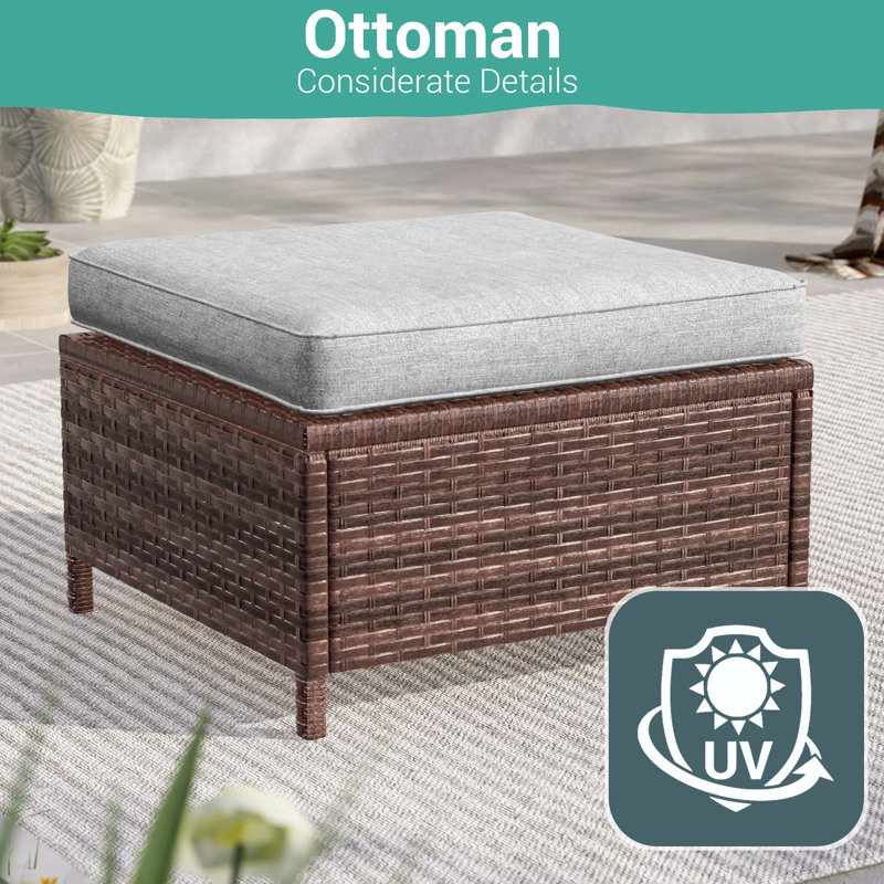 6 Piece Patio Conversation Set, Patio Sofa Set with Ottoman and Rectangular Fire Pit Table, Linen Gray