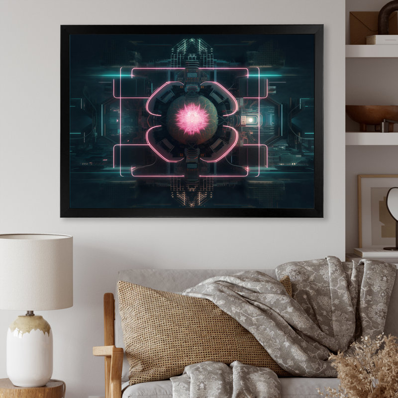 Abstrait futuriste lotus sur toile, Cadre simple noir, H 16 po x l 32 po x P 1 po