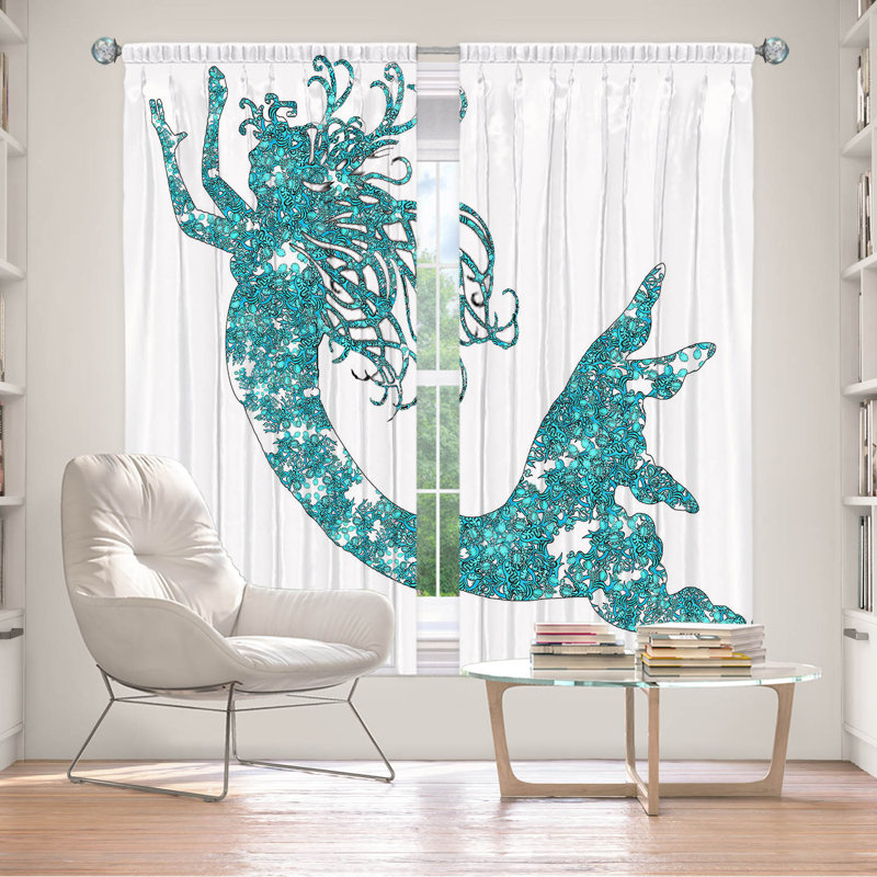 Paire de rideaux obscurcissant en polyester Rossy, Aqua / blanc, L 40 po x L 82 po