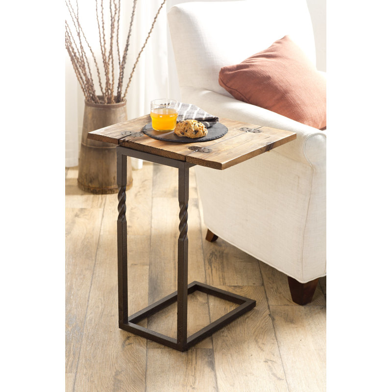Table gigogne rustique avec feuilles dépliantes en bois et métal