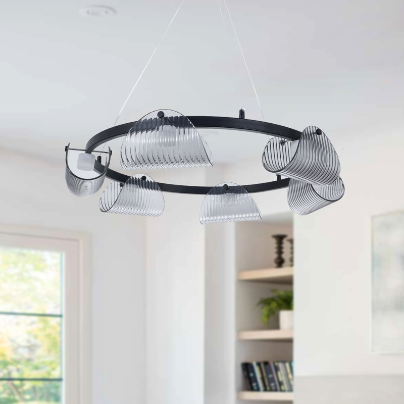 Lustre 6 lumières en verre noir créatif avec 6 sources de lumière