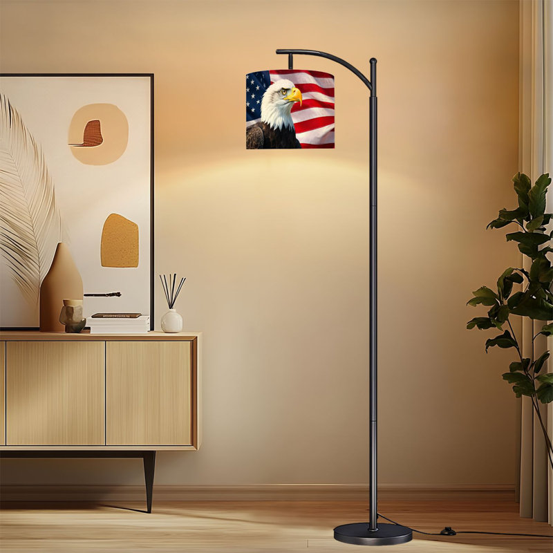 Lampe sur pied à arc avec abat-jour ajustable Portrait d'aigle à tête blanche, drapeau américain, patriotique, Fête de l'Indépendence