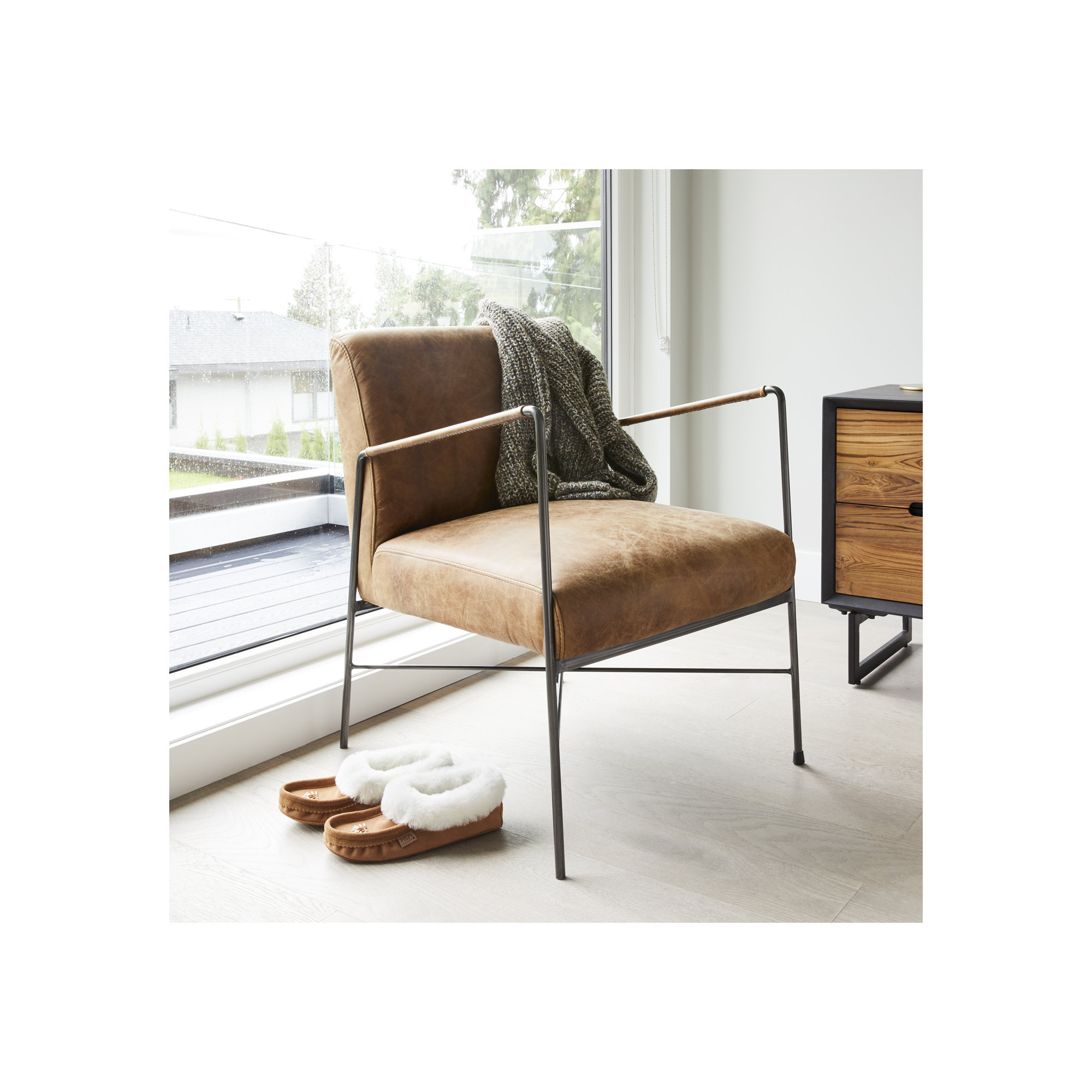 Derry 55.88Cm Wide Genuine Leather Armchair, Cappuccino Genuine Leather