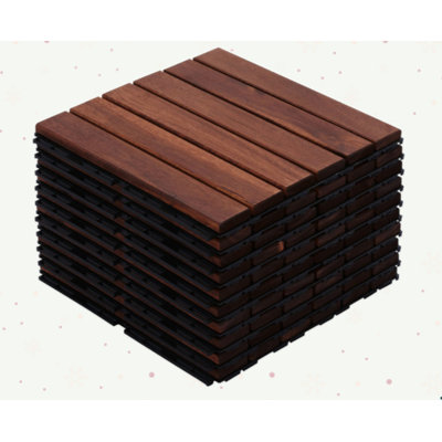 10 PCS Interlocking Deck Tiles Striped Pattern, 12" X 12" Square Acacia Hardwood Outdoor Flooring For Patio, Bancony, Pool Side,...