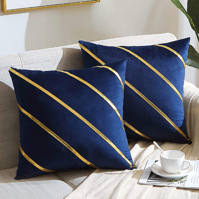 Navy Blue Throw Pillow Cover Set of 2, Velvet Pillow Cover