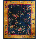Hand Knotted Wool Area Rug in Blue