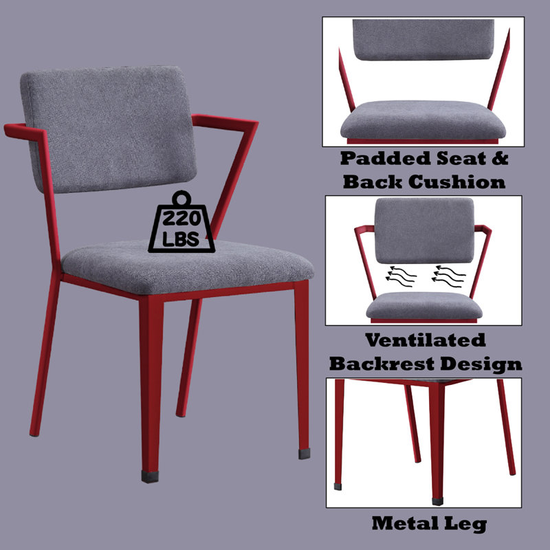 Prince Upholstered Office Chair with Metal Frame, Gray/Red