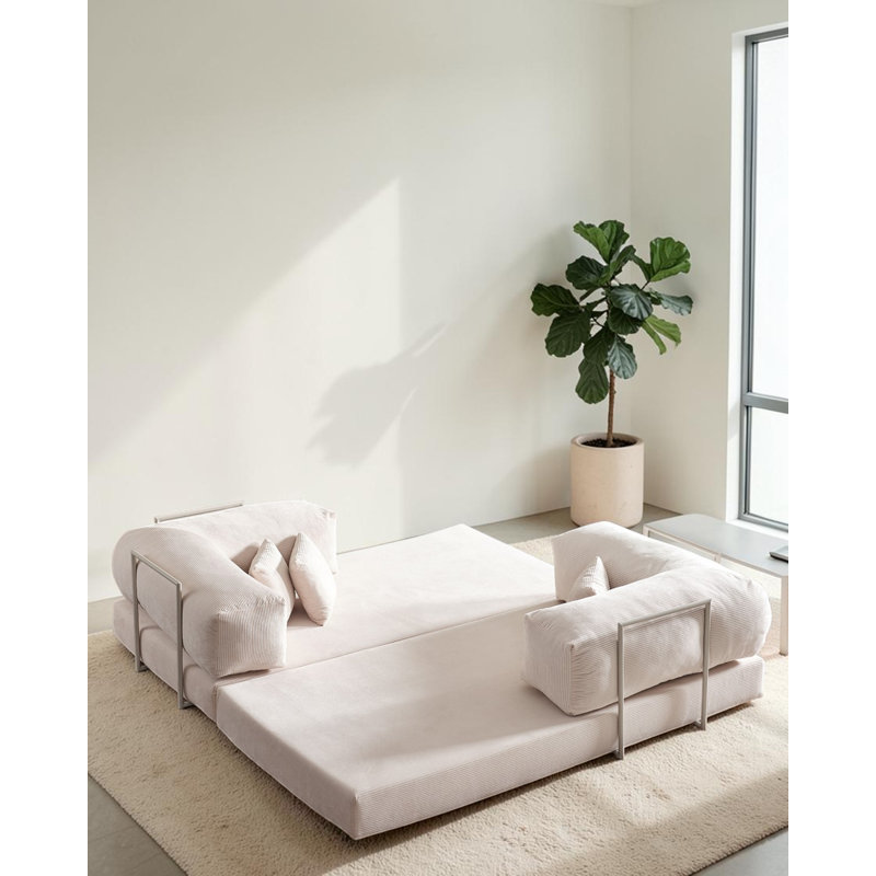 Canapé modulaire en L velours crème, Crème