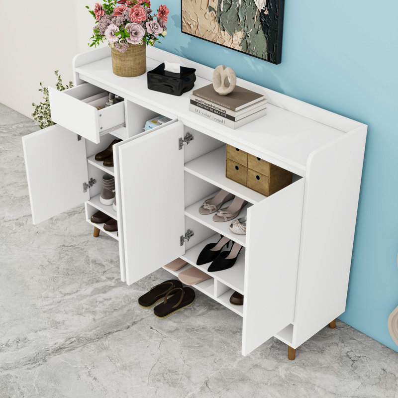 Range-chaussures avec tablettes réglables, Blanc