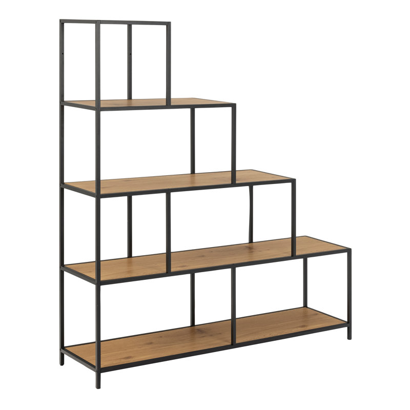 Amirea 150cm H x 135cm W Step Bookcase, Black/Oak