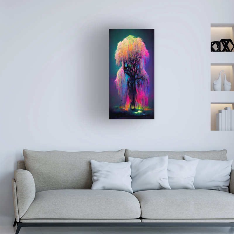 Art mural sur toile tendue - «Neon Tree 6», art mural Wumples pour le salon, la chambre à coucher ou le bureau - 24 x 47