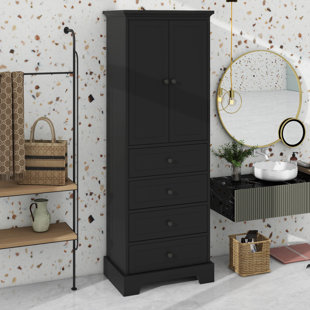 Fashionable Storage Cabinet With 2 Doors And 4 Drawers For Bathroom Or Office Use Adjustable Shelf