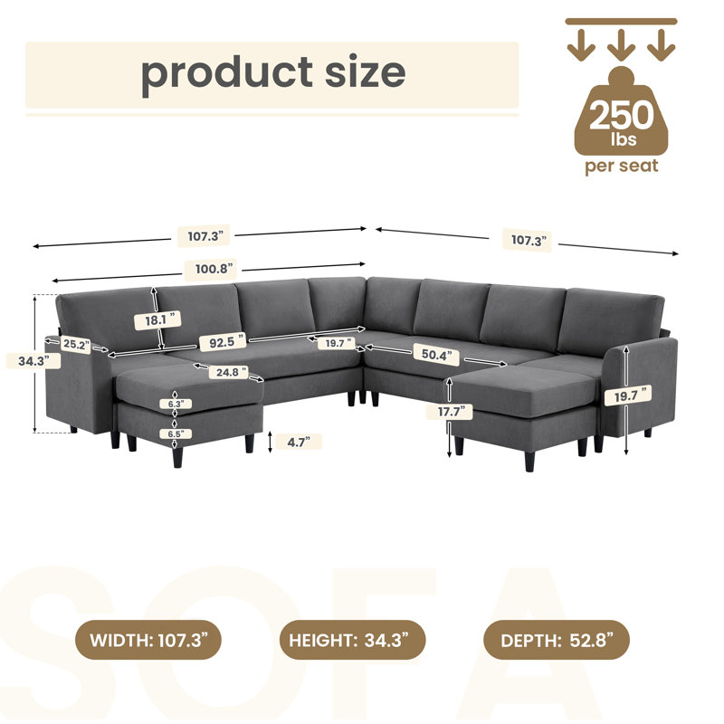 Canapé modulaire 107,3 po avec accoudoirs noirs et repose-pieds mobile pour 9 personnes Lyles, Tissu bleu sarcelle