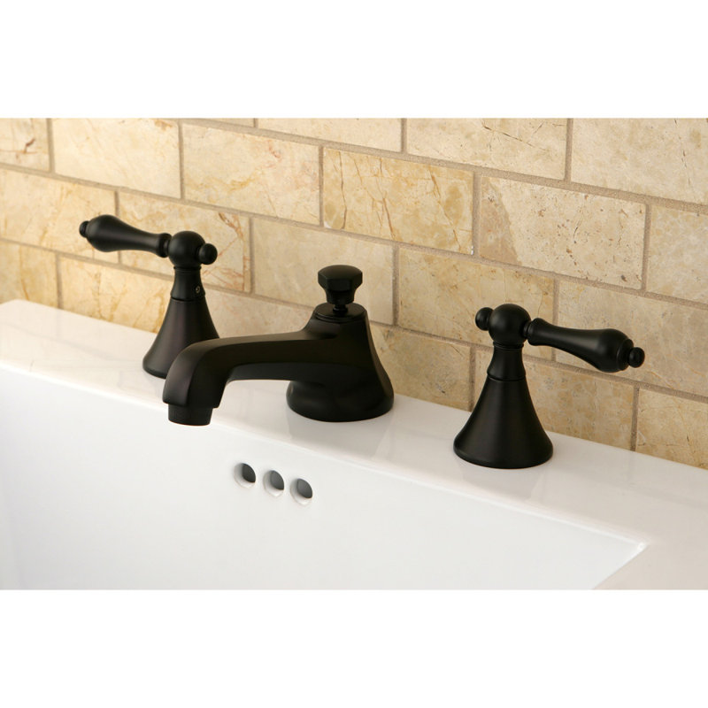 Kingston Brass Two-Handle 3-Hole Deck Mount Widespread Bathroom Faucet with Brass Pop-Up Drain, Oil Rubbed Bronze