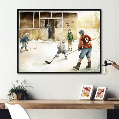 Enfants jouant au hockey sur la patinoire II - Impression sur toile