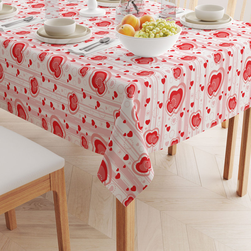 Sirois Multi Hearts in Stripes Tablecloth, 104" x 60"