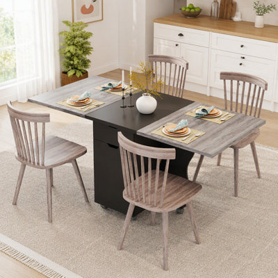 Black 3‑in‑1 Folding Side Table,Telescoping with Lockable Wheels,Space‑Saving for Kitchen Dining Area Workshop Home Office