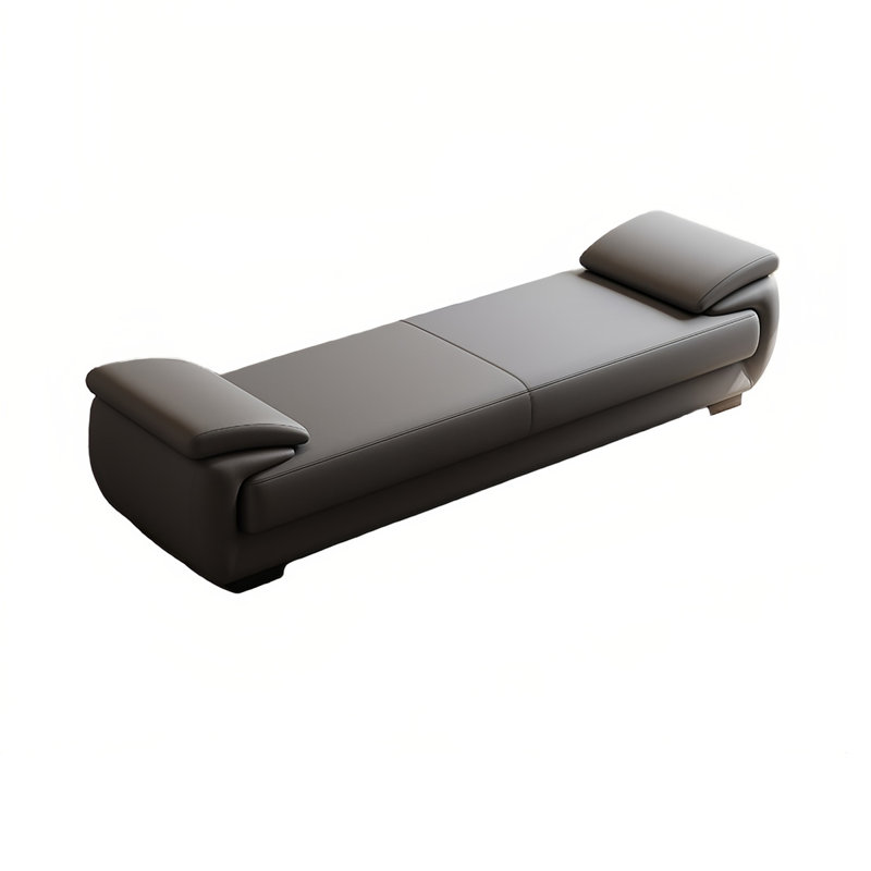 Banc rembourré en cuir véritable Minesha, Gris, 21.65" H x 70.86" W x 15.74" D