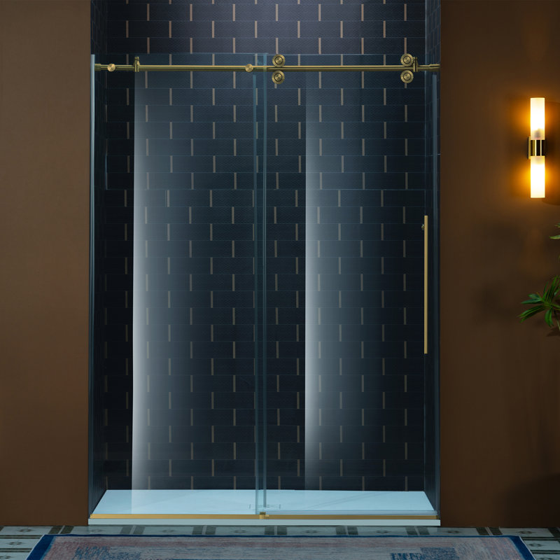 WOODBRIDGE Frameless Single Sliding Shower Door, 56-60" Width x 80"Height with 3/8"(10mm) Clear Tempered Glass, Brushed Gold