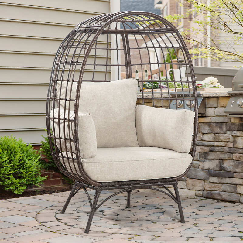 Fauteuil de patio avec coussins Cuccia, Gris / beige, Brun
