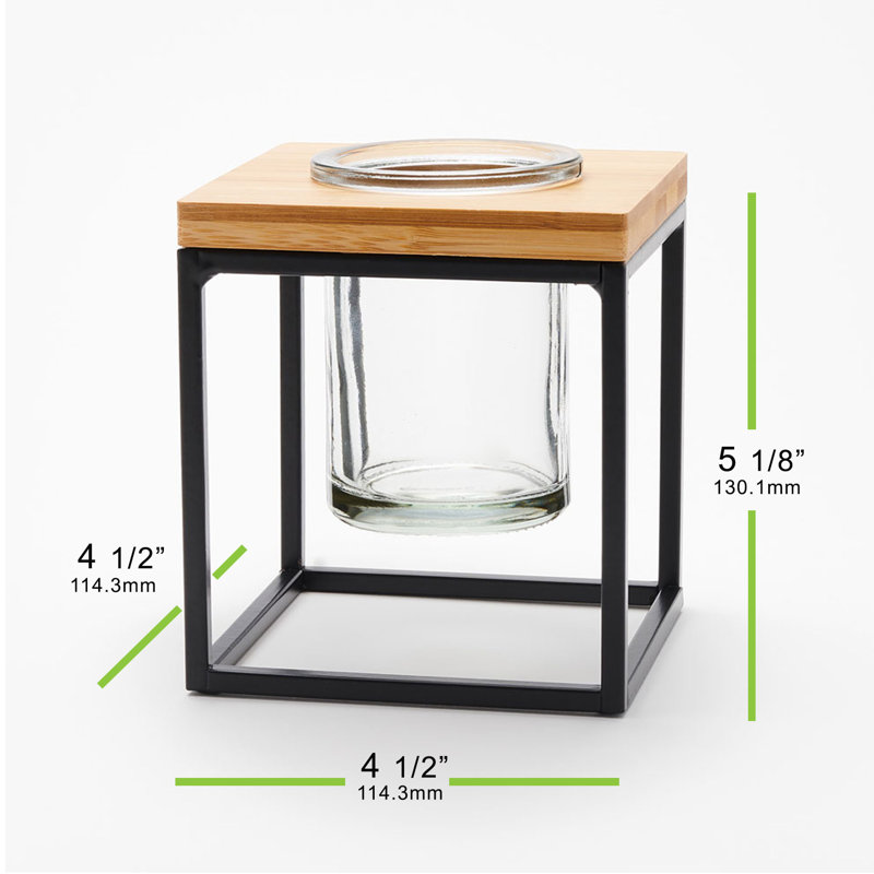 Petit porte-votive cube en verre, Noir / Transparent