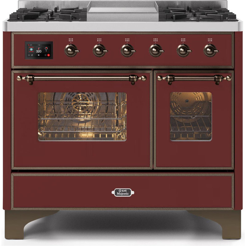 Majestic II 40" 3.82 cu. ft. Freestanding Dual Fuel Range with Griddle, Natural Gas, Burgundy/Bronze