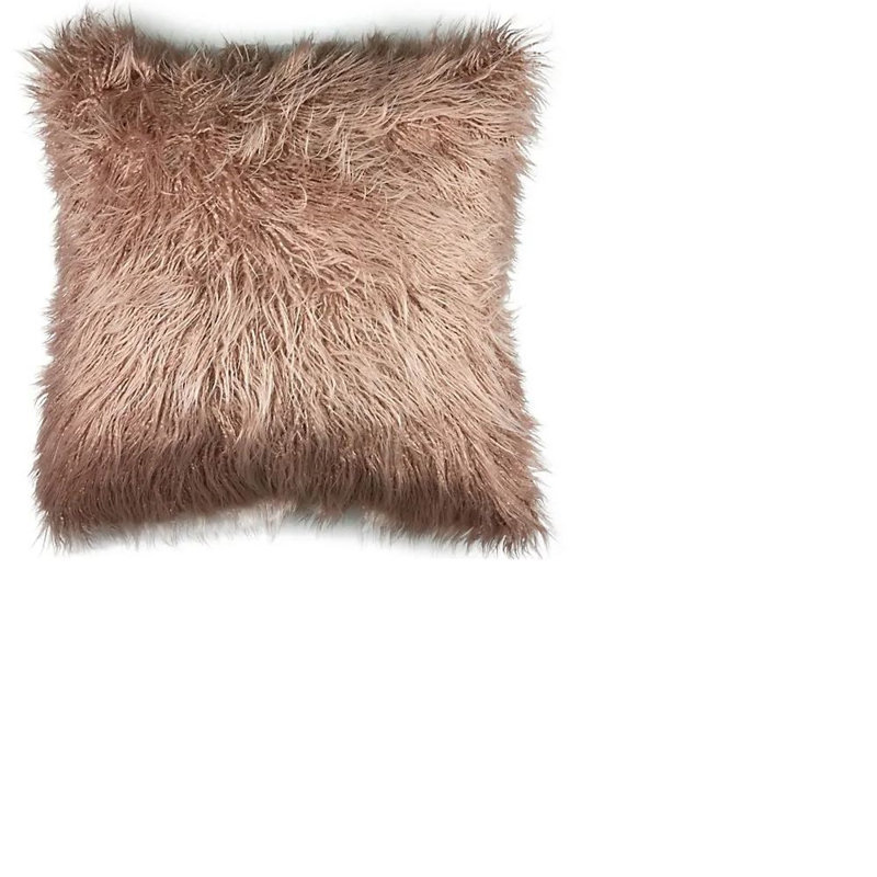 Mongolian Fur Black Pillow, Pink