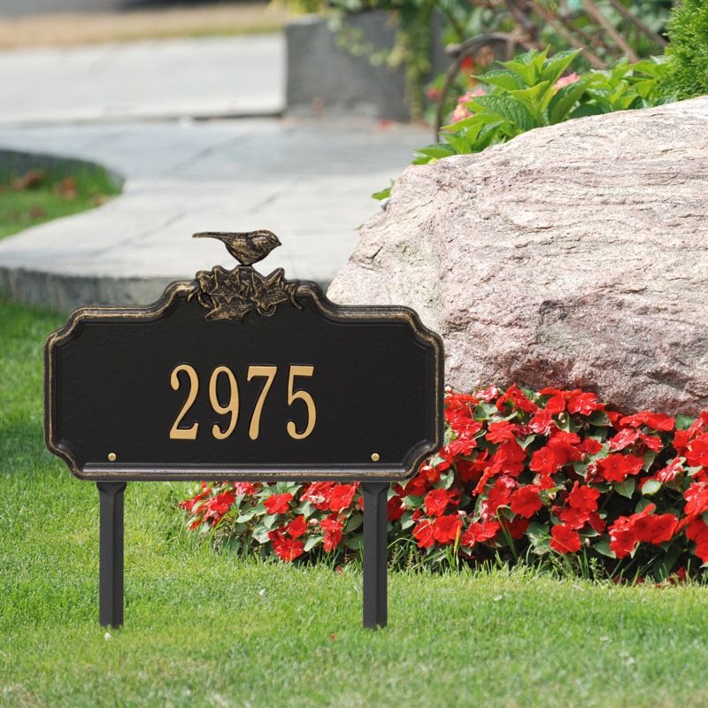 Chickadee Ivy 1-Line Personalized Garden Sign, Black/Gold, Yes