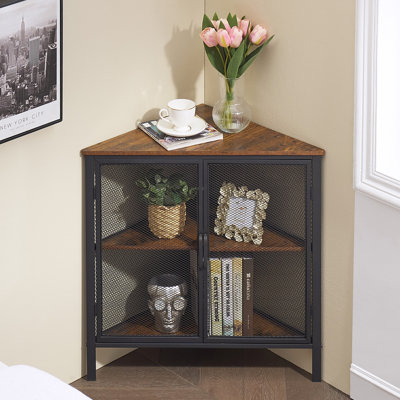 Kempst Corner End Table Shelf, 3-Tier Display Shelves with Protection Door, Metal Frame Storage Cabinet Org