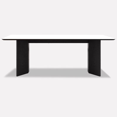 Italian minimalist white sintered stone and solid wood rectangular dining table