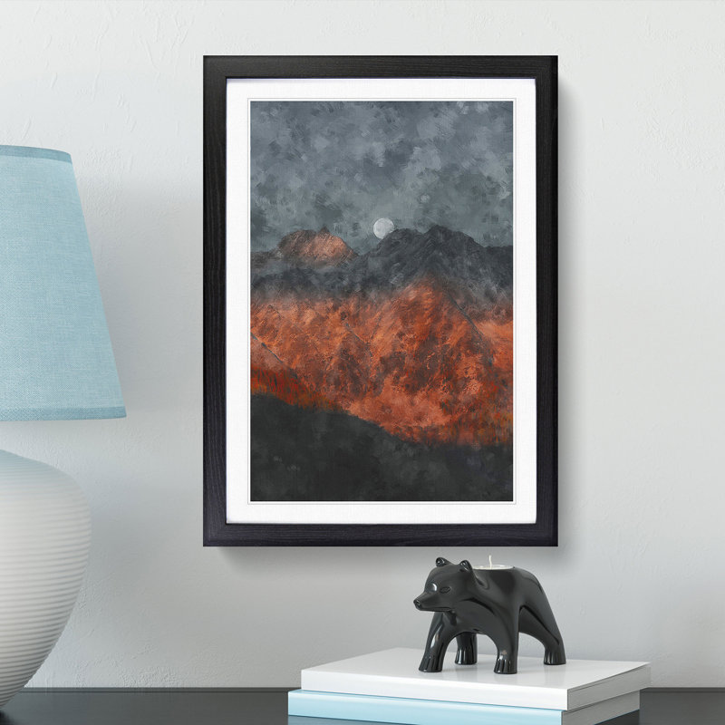 Moon over the Red Mountains in Italy - Picture Frame Painting Print, 87cm H x 62cm W x 2cm D, Black Framed
