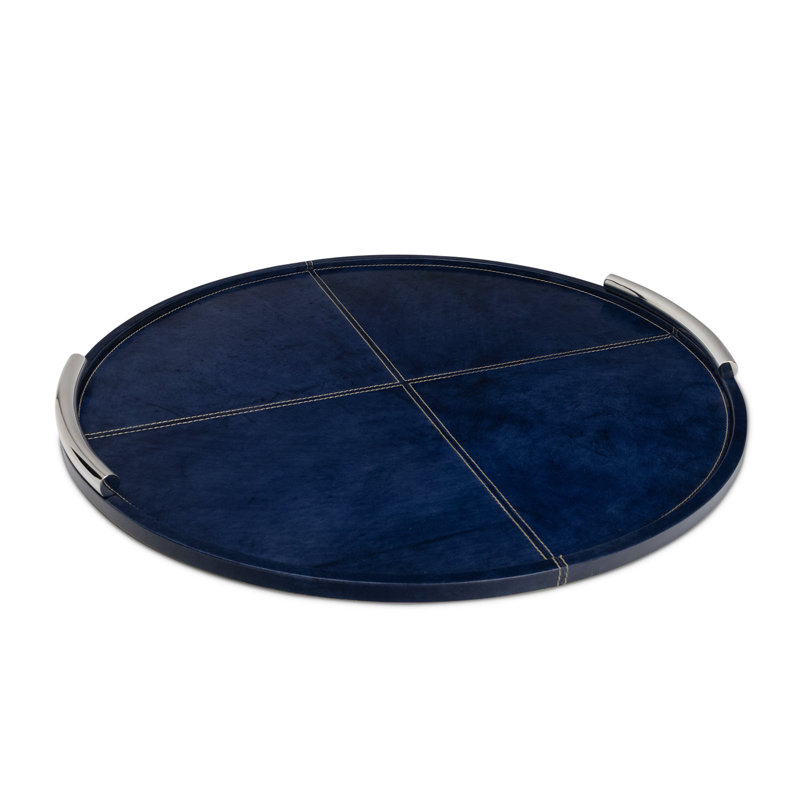 Grand plateau rond en cuir Hayes (bleu), 1.5" H x 24" W x 24" D