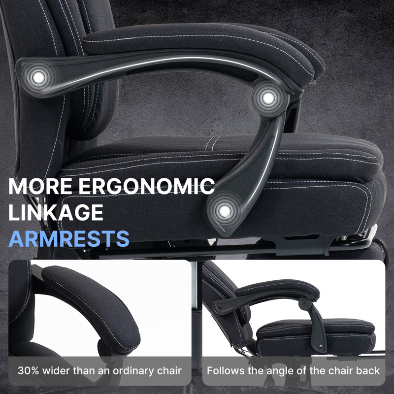 500LBS Ergonomic Massage Office Chair Big and tall Fabric Computer Chair with Foot Rest, Black