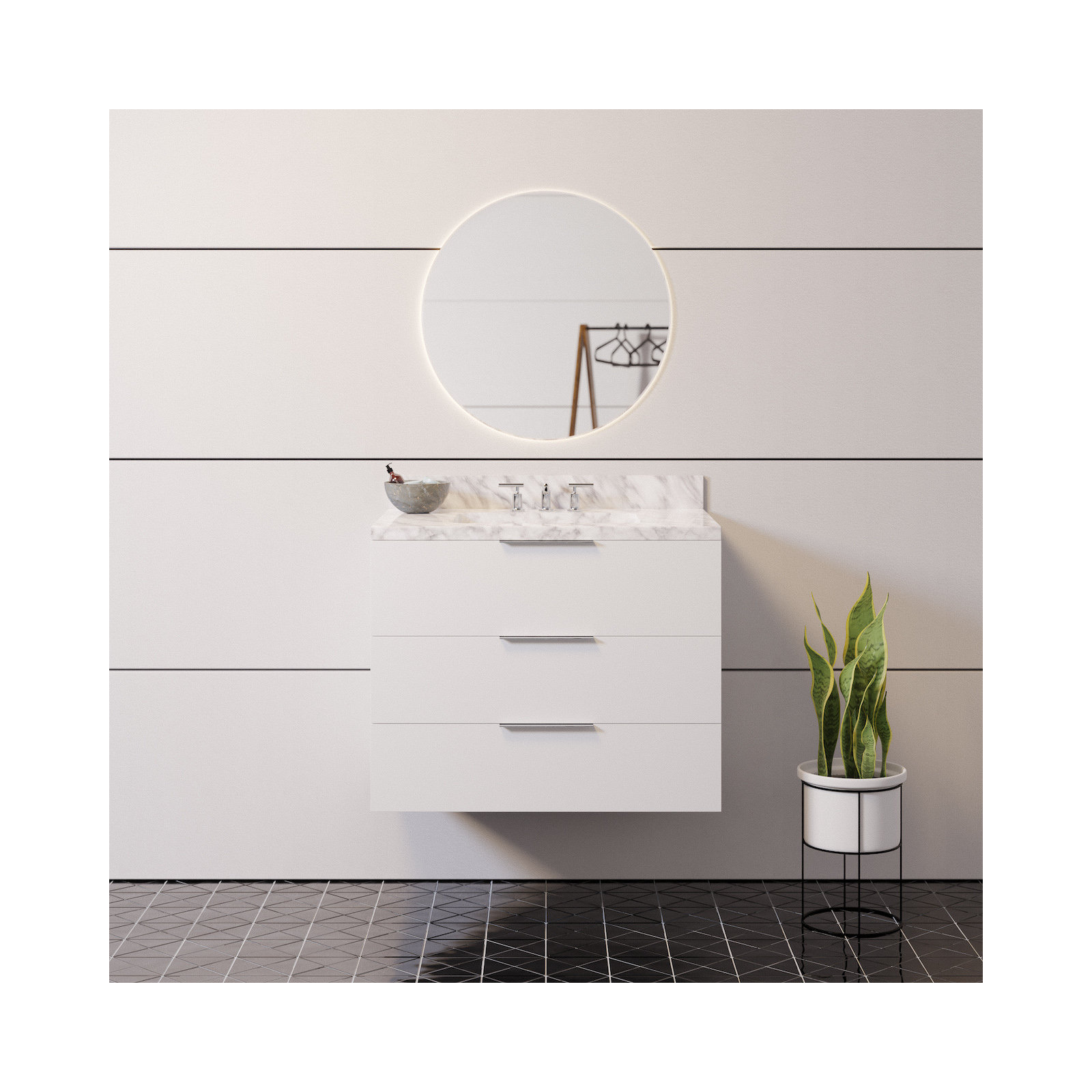 Mitchell 30'' Single Bathroom Vanity, Carrara Marble, White