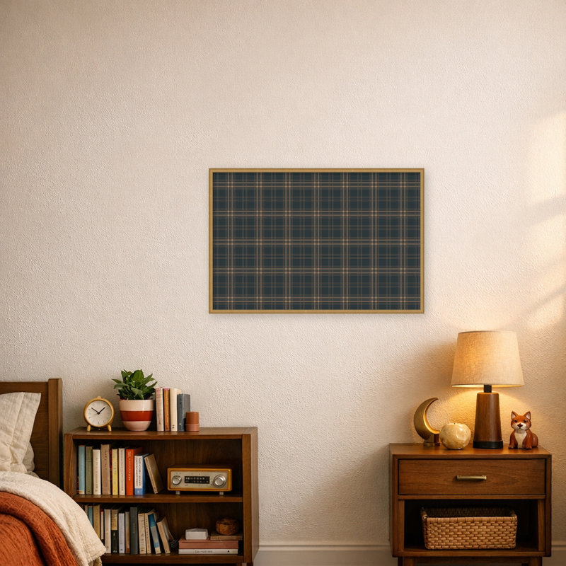Structure murale encadrée en tissu à carreaux magnétiques bicolore bleu beige, H 25 po x l 37 po