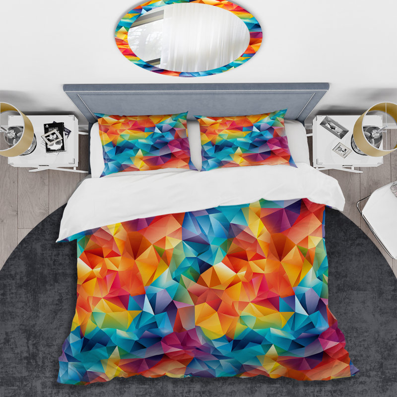 Multicolor Geometric Prism Parade - Ensemble de housse de couette géométrique