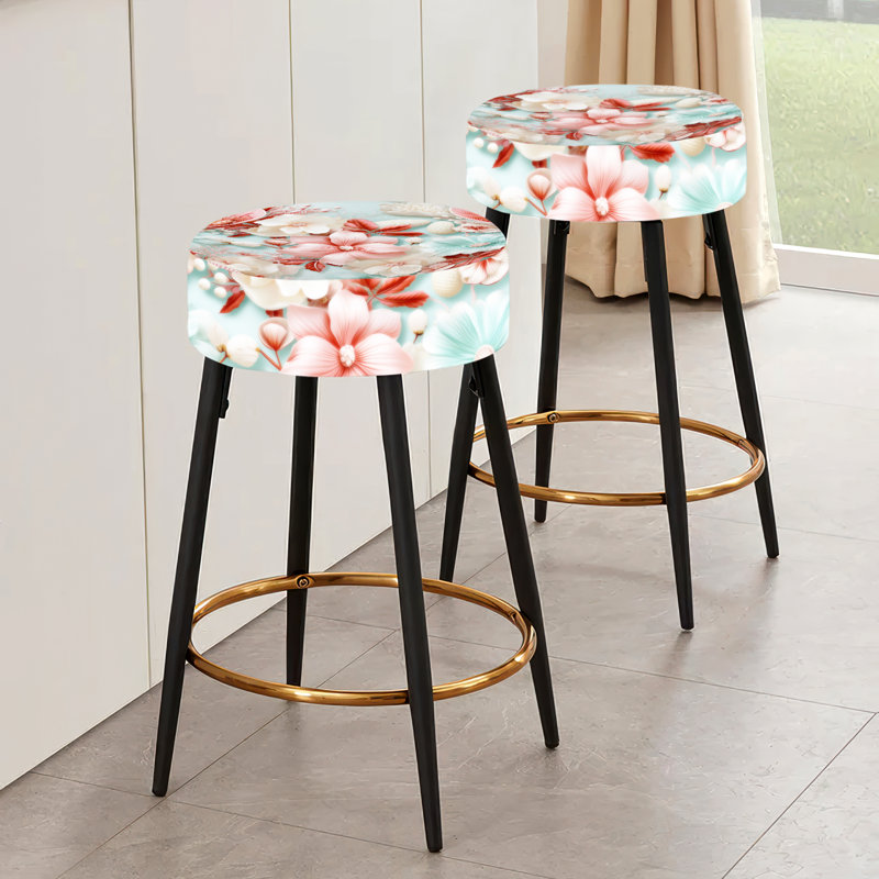 Seashell Whispers - motif tropical - ensemble de 2 tabourets de bar côtiers