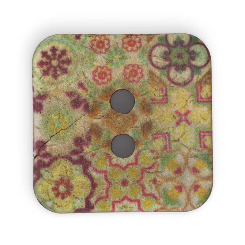 Bouton carré durable noix de coco Dritz, 35 mm, vert moyen, 3 boutons