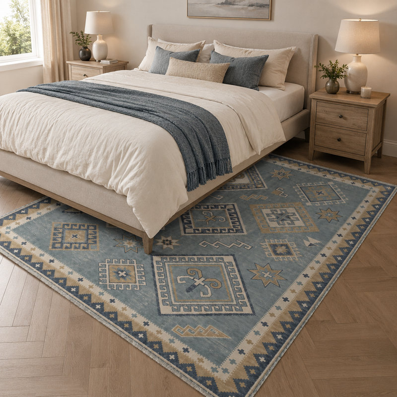 Geometric Cotton and Chenille Flatweave Area Rug, 160 cm round