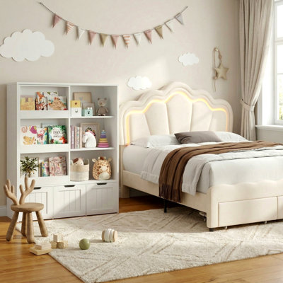 Ensemble de chambre à coucher 2 pièces avec lit simple à lattes et bibliothèque à 2 tiroirs