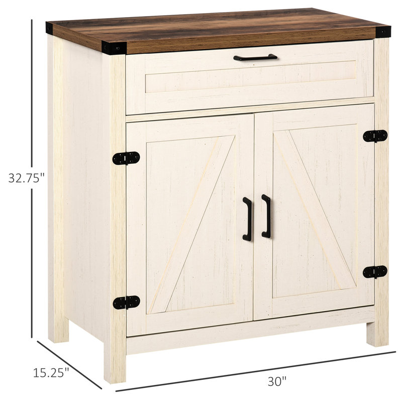 White Cabinet With Barn Doors For Compact Storage - Rustic Small Items