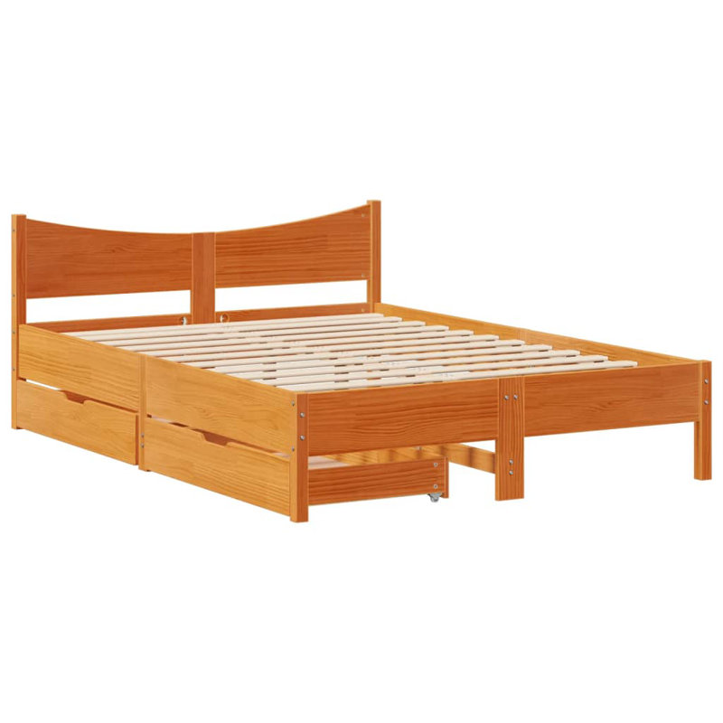 Bogia Solid Wood Storage Bed, 74cm H x 205.5cm W x 125.5cm D, Wax Brown