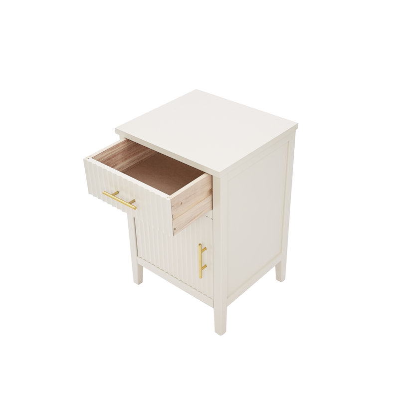 Amanraj 40cm W Solid + Manufactured Wood Bedside Table, White
