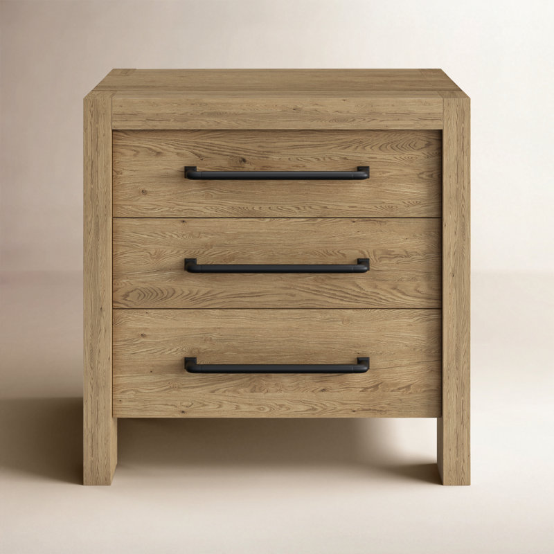 Laroche 28" W 3-Drawer Wood Nightstand with USB Port , Pale Oak